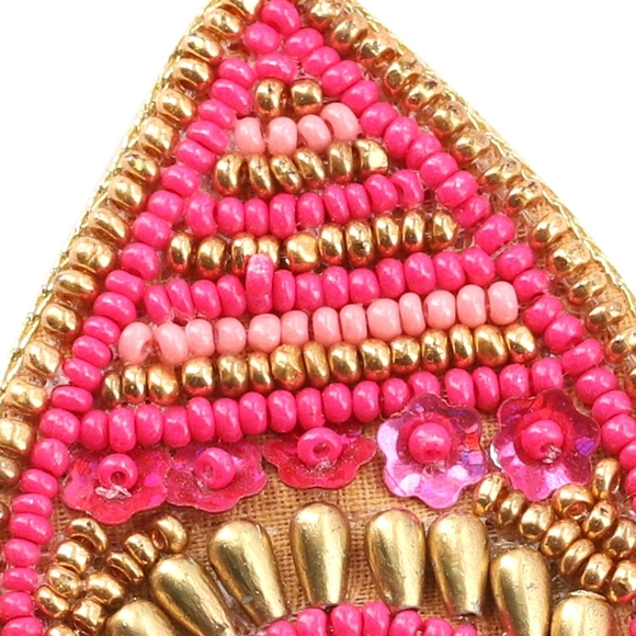 Pink & Gold Seed Bead Earrings. Big & Bold. 3.9" x 1.9" - Picture 5 of 5